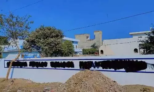 शरारती तत्वों ने NRI स्कूल की नई रंगाई की गई चारदीवारी को क्षतिग्रस्त कर दिया