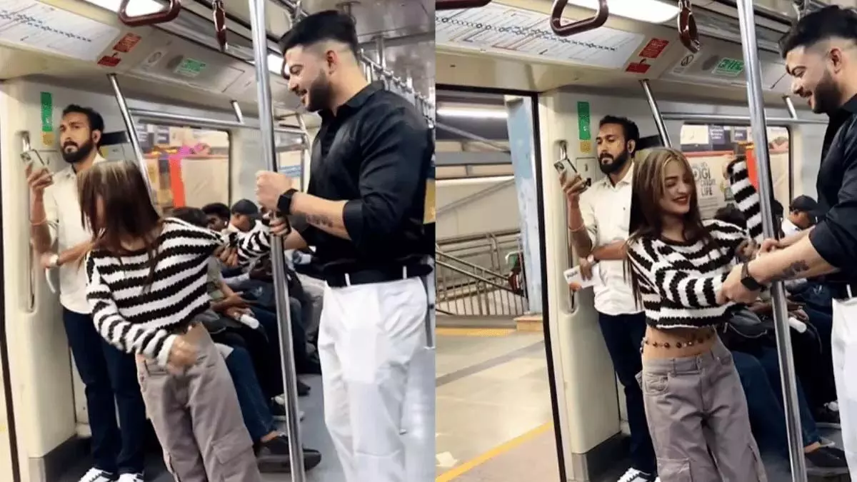 Delhi Metro पर कपल का रोमांटिक सफर, वीडियो सोशल मीडिया पर छाया, देखें viral video