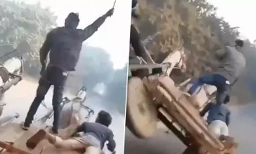सड़क पर घोड़ा गाड़ी के साथ रेस लगाना युवकों को पड़ा भारी, देखें Video ...