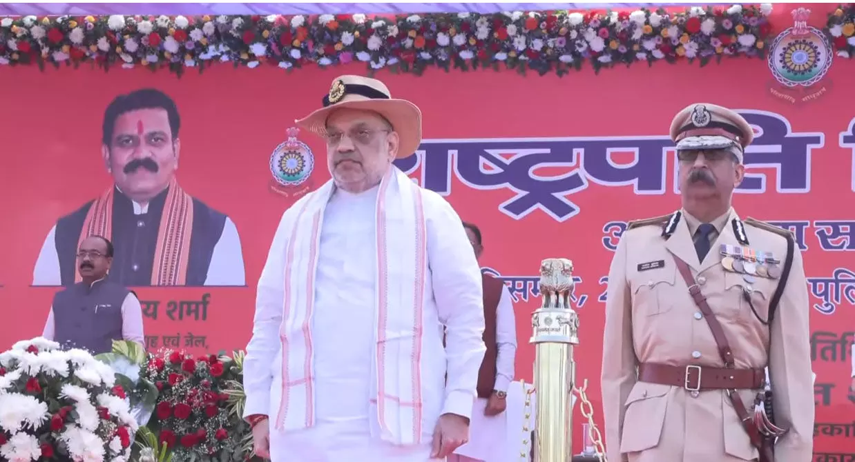 अमित शाह रायपुर पुलिस परेड ग्राउंड पहुंचे, राष्ट्रपति निशान अलंकरण समारोह LIVE