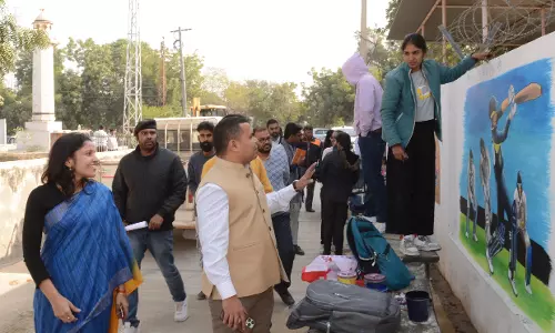 Churu: जिला कलेक्टर अभिषेक ने दीवारों पर की जा रही चित्रकारी का किया अवलोकन
