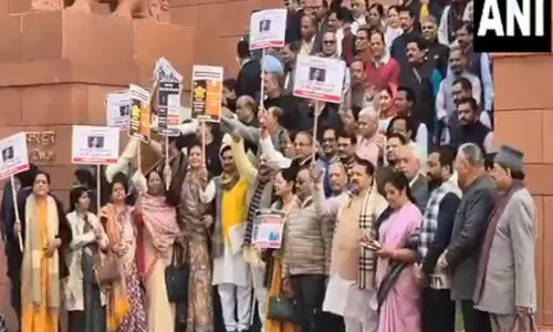 BJP सांसदों ने कांग्रेस के खिलाफ प्रदर्शन किया