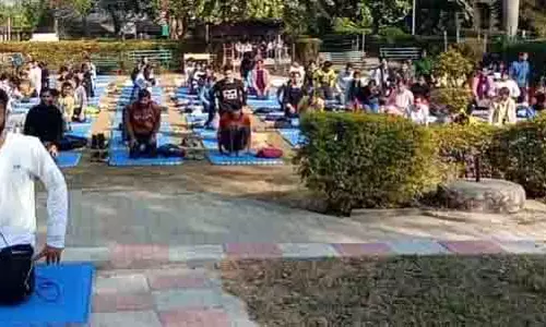 Himachal: विश्व ध्यान दिवस पर योगासन करते विद्यार्थी