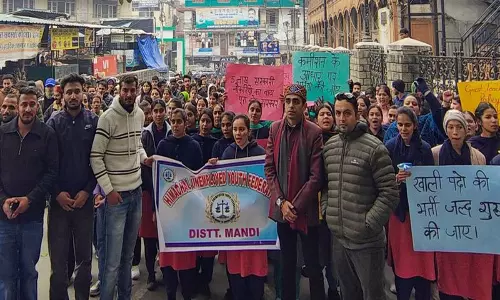 Himachal: बेरोजगार युवा संघ ने मंडी में सरकार की नीतियों का विरोध किया Himachal: बेरोजगार युवा संघ ने मंडी में सरकार की नीतियों का विरोध किया
