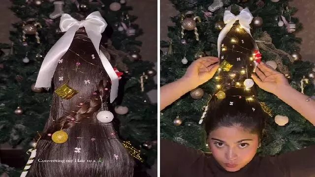 इंस्टाग्राम इन्फ्लुएंसर ने ChristmasTree से प्रेरित हेयरस्टाइल बनाया, देखें वीडियो