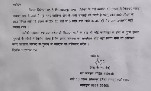 25 घरों में पानी सप्लाई नहीं, निकाय चुनाव का बहिष्कार 25 घरों में पानी सप्लाई नहीं, निकाय चुनाव का बहिष्कार