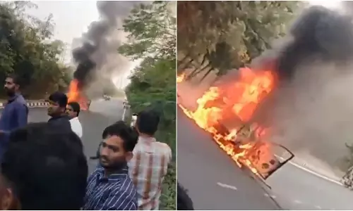 चलती कार में लगी भीषण आग, युवक-युवती की जलकर मौत, देखें VIDEO...