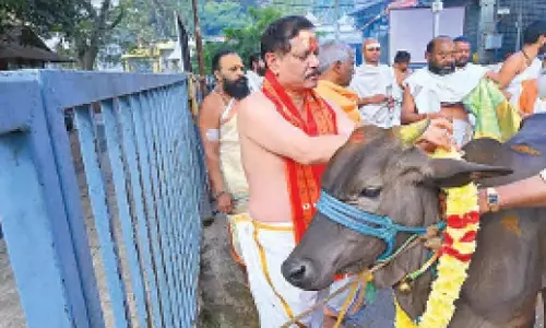 Andhra: श्रीशैलम में गो पूजा, रावण वाहन सेवा आयोजित की गई Andhra: श्रीशैलम में गो पूजा, रावण वाहन सेवा आयोजित की गई