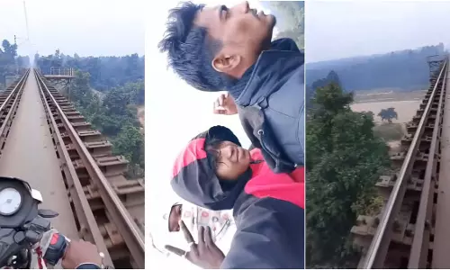 रील के लिए खतरनाक स्टंट, नदी पर बने रेलवे पुल पर दौड़ाई बाइक