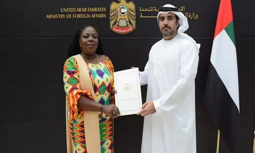 UAE: विदेश मंत्रालय ने घाना के महावाणिज्य दूत के परिचय पत्र प्राप्त किए UAE: विदेश मंत्रालय ने घाना के महावाणिज्य दूत के परिचय पत्र प्राप्त किए