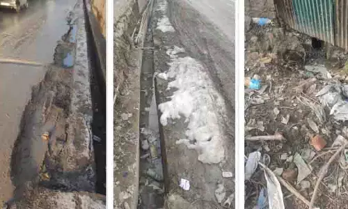 गौसिया कॉलोनी पंपोर में अधूरी जल निकासी परियोजना से यात्रियों को खतरा