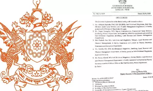 Sikkim में प्रमुख प्रशासनिक फेरबदल की घोषणा Sikkim में प्रमुख प्रशासनिक फेरबदल की घोषणा