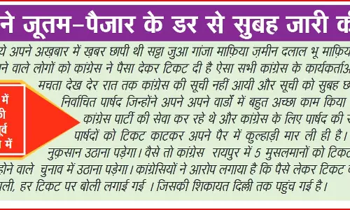 कांग्रेस ने शराब घोटाले, 420 के आरोपी समेत कई पार्षद पति, पत्नियों को दी टिकट