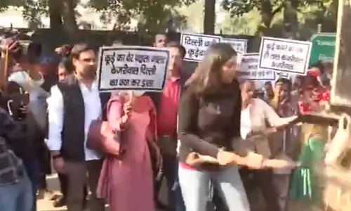 महिला सांसद ने अरविंद केजरीवाल के आवास के बाहर कूड़ा फेंका, VIDEO
