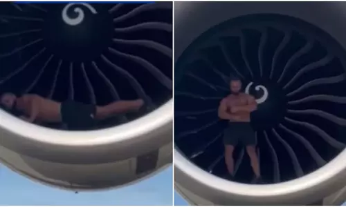 फिटनेस इन्फ्लुएंसर ने विमान के इंजन में लगाए पुश-अप्स, VIDEO वायरल फिटनेस इन्फ्लुएंसर ने विमान के इंजन में लगाए पुश-अप्स, VIDEO वायरल