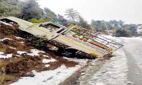 Chamba: पार्किंग करते समय बर्फ में फिसली पिकअप