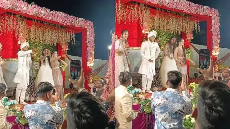 दूल्हे राजा का डांस परफॉर्मेंस देख शरमा गई दुल्हन, जमकर वायरल हुआ VIDEO दूल्हे राजा का डांस परफॉर्मेंस देख शरमा गई दुल्हन, जमकर वायरल हुआ VIDEO