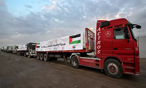 यूएई ने Gaza में 10 सहायता काफिले पहुंचाए