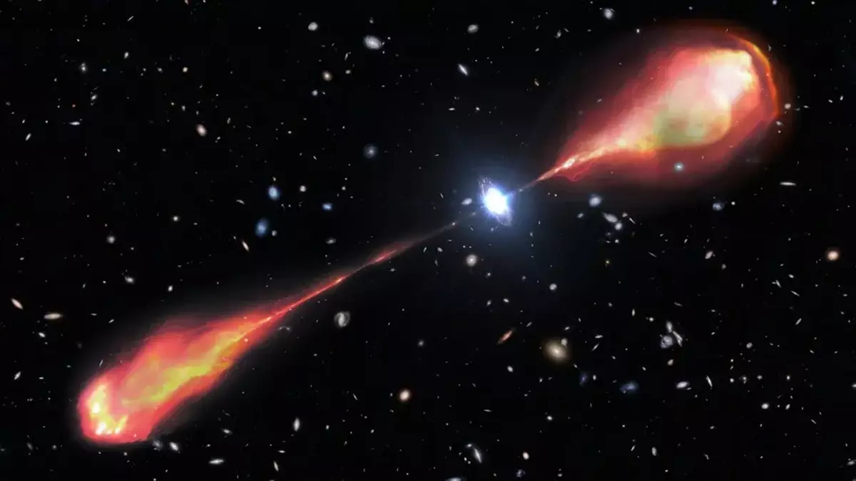 Astronomers ने ज्ञात ब्रह्मांड में सबसे पुराना, सबसे बड़ा ब्लैक होल जेट खोजा Astronomers ने ज्ञात ब्रह्मांड में सबसे पुराना, सबसे बड़ा ब्लैक होल जेट खोजा