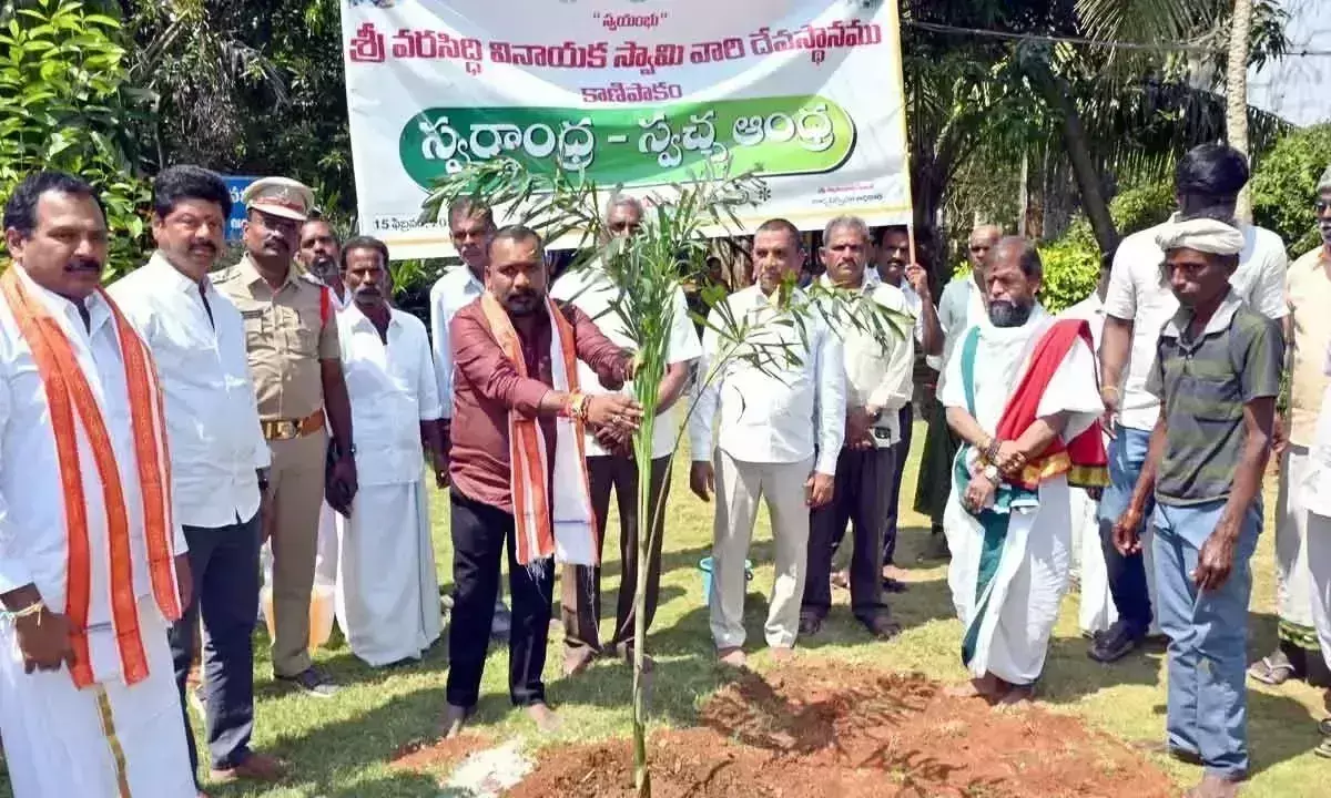 Andhra Pradesh: मंदिर में वृक्षारोपण अभियान चलाया गया Andhra Pradesh: मंदिर में वृक्षारोपण अभियान चलाया गया