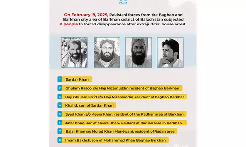 पांक ने Balochistan में 8 लोगों के जबरन गायब होने की निंदा की