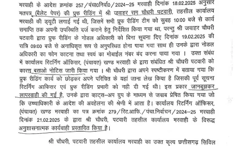 पटवारी को रिटर्निंग ऑफिसर ने किया सस्पेंड, मोबाइल बंद कर गायब हो गया ड्यूटी से