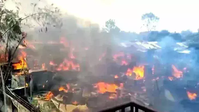 Naga गांव में आग से 40 से अधिक झुग्गियां जलकर खाक, 70-80 परिवार प्रभावित