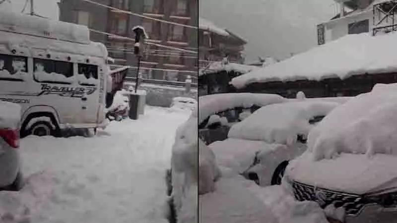 Manali में भारी बर्फबारी, 200 सड़कें बंद, स्कूल बंद, ऊपरी हिमाचल में बिजली बाधित Manali में भारी बर्फबारी, 200 सड़कें बंद, स्कूल बंद, ऊपरी हिमाचल में बिजली बाधित