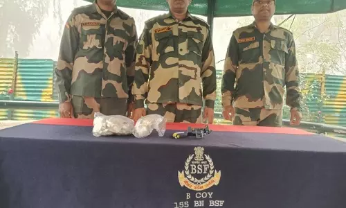 BSF ने फिरोजपुर सीमा के पास पिस्तौल और हेरोइन बरामद की BSF ने फिरोजपुर सीमा के पास पिस्तौल और हेरोइन बरामद की