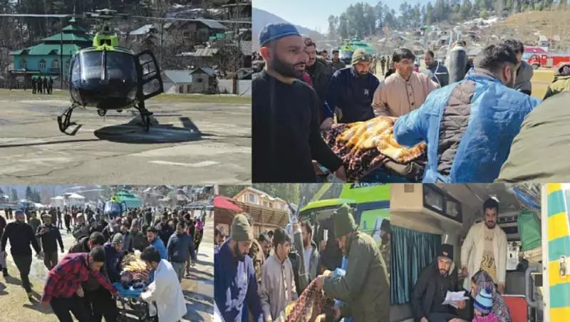 अधिकारियों ने बर्फ से ढके करनाह से गंभीर मरीजों को हवाई मार्ग से निकाला अधिकारियों ने बर्फ से ढके करनाह से गंभीर मरीजों को हवाई मार्ग से निकाला