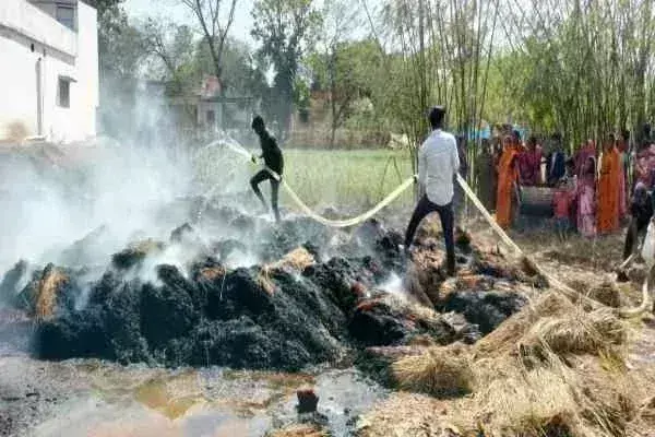 Giridih: खलिहान में लगी आग, बिचाली जल कर राख