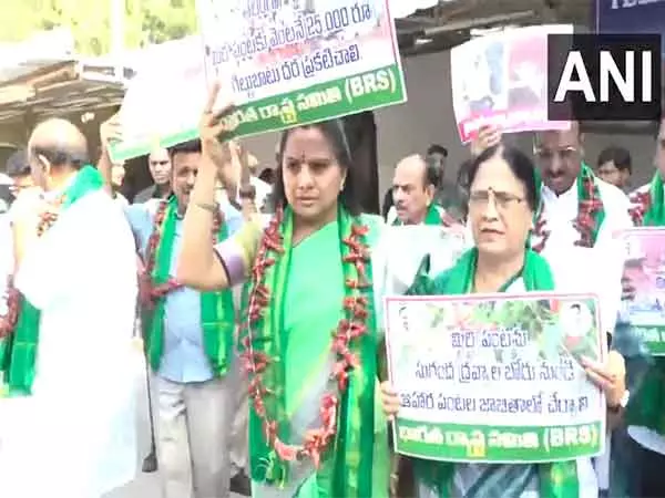 मिर्च के लिए एमएसपी की मांग को लेकर BRS ने किया प्रदर्शन, के. कविता ने 25,000 रुपये प्रति क्विंटल एमएसपी की मांग की मिर्च के लिए एमएसपी की मांग को लेकर BRS ने किया प्रदर्शन, के. कविता ने 25,000 रुपये प्रति क्विंटल एमएसपी की मांग की