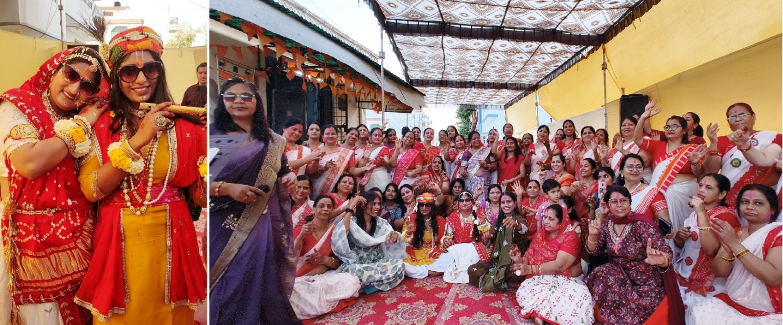 महिलाओं ने भजन-कीर्तन पर झूमते हुए नृत्य के साथ खेली फूलों की होली