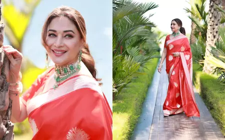 Madhuri Dixit ने साड़ी में बिखेरी सुनहरे रंग की चमक Madhuri Dixit ने साड़ी में बिखेरी सुनहरे रंग की चमक