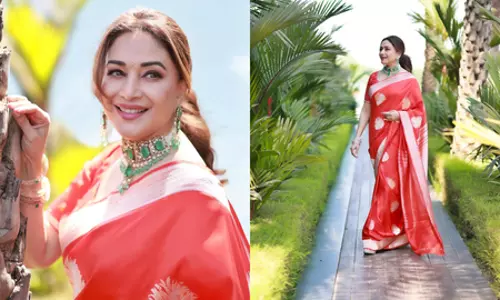 Madhuri Dixit ने साड़ी में बिखेरी सुनहरे रंग की चमक Madhuri Dixit ने साड़ी में बिखेरी सुनहरे रंग की चमक