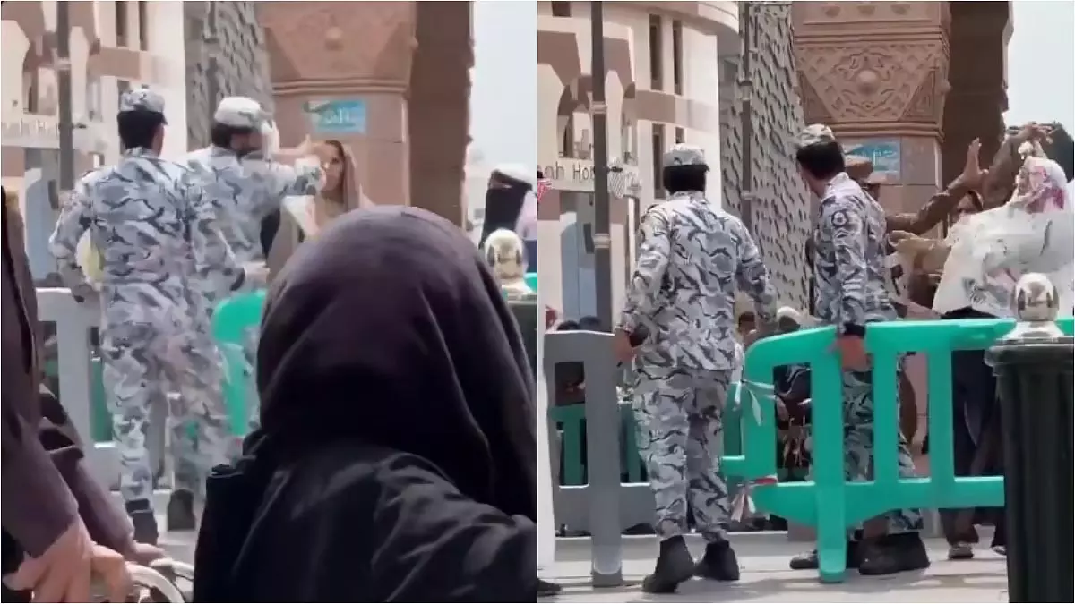 मदीना में बुर्का पहनी महिला ने सुरक्षा अधिकारी को थप्पड़ मारा, अधिकारी ने भी जड़ा थप्पड़ मदीना में बुर्का पहनी महिला ने सुरक्षा अधिकारी को थप्पड़ मारा, अधिकारी ने भी जड़ा थप्पड़