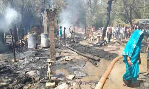Gonda: सरैयां चौबे गांव में भीषण आग लगने से नौ घर जलकर राख