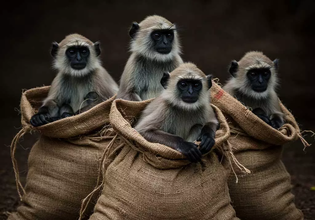 हादसे का शिकार हुई कार, बोरियों के अंदर ठूंस-ठूंसकर लंगूर भरे दिखे हादसे का शिकार हुई कार, बोरियों के अंदर ठूंस-ठूंसकर लंगूर भरे दिखे