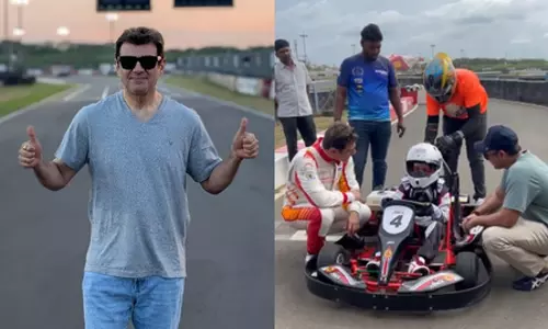 अजित कुमार ने Chennai में गो कार्ट सर्किट में रेसिंग के बारे में बेटे आद्विक को टिप्स दिए