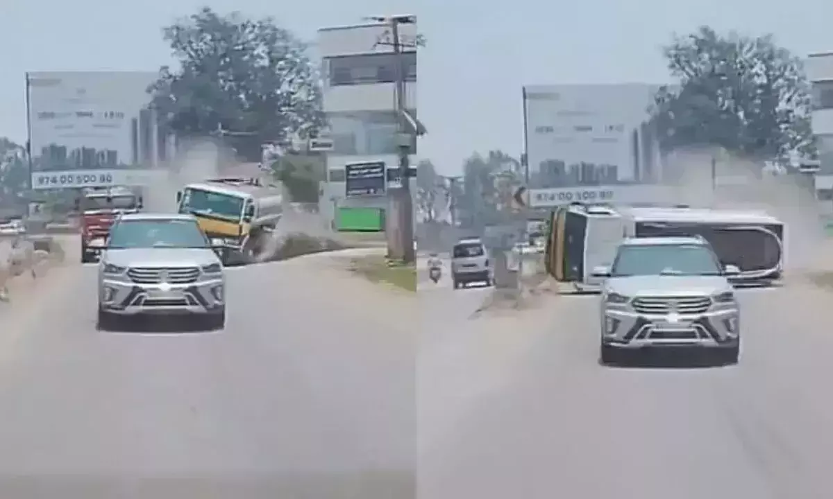 Karnataka: डोमसंद्रा-वरथुर रोड पर पानी का टैंकर पलटा