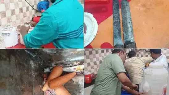 वेंगलराव नगर में A1 फल और जूस की दुकान पर जंग लगे लोहे के चाकू वेंगलराव नगर में A1 फल और जूस की दुकान पर जंग लगे लोहे के चाकू