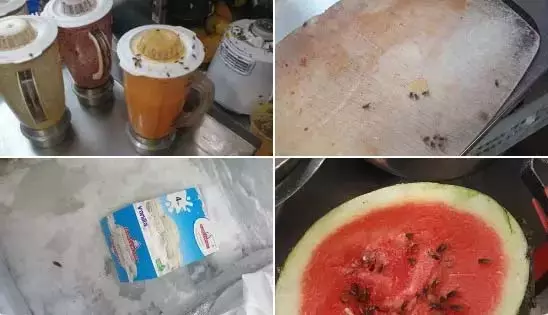 खाद्य निरीक्षकों ने अमीरपेट KGN जूस सेंटर पर छापा मारा खाद्य निरीक्षकों ने अमीरपेट KGN जूस सेंटर पर छापा मारा