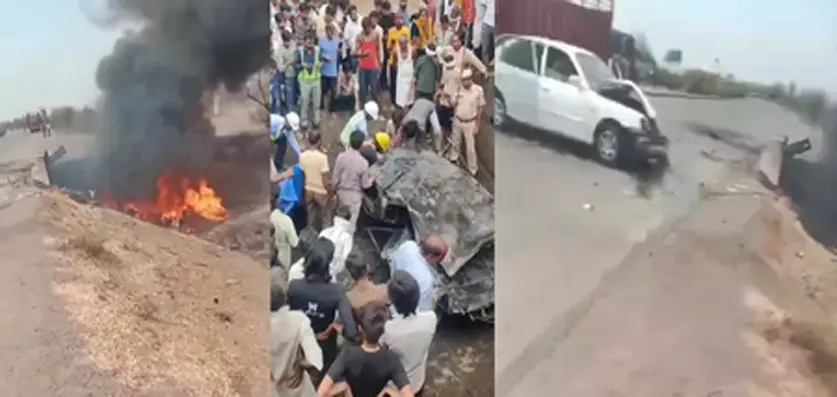 वैन से टकराई कार, हादसे में जिंदा जलने से चालक की मौत वैन से टकराई कार, हादसे में जिंदा जलने से चालक की मौत