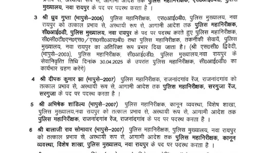 20 IPS अफसरों का ट्रांसफर, कई जिलों के एसपी और आईजी बदले गए