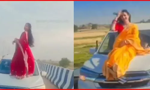 कटा 22500 का चालान...कार के बोनट पर बैठकर महिला ने बनाई रील, हुई कड़ी कार्रवाई
