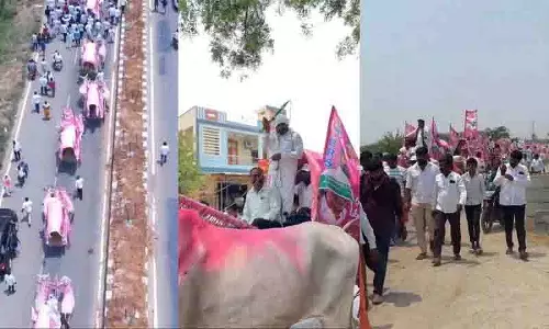 KTR ने वारंगल जनसभा के लिए बैलगाड़ी से निकलने वाले सूर्यपेट के किसानों की सराहना की