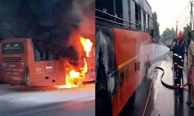 KSRTC स्विफ्ट बस में आग लग गई KSRTC स्विफ्ट बस में आग लग गई