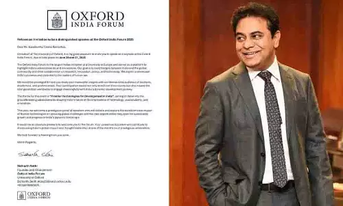 KTR को ऑक्सफोर्ड इंडिया फोरम 2025 में मुख्य वक्ता के रूप में आमंत्रित किया KTR को ऑक्सफोर्ड इंडिया फोरम 2025 में मुख्य वक्ता के रूप में आमंत्रित किया