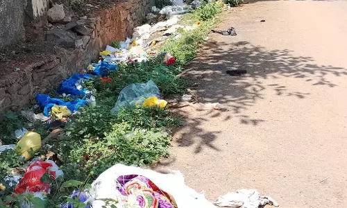 सड़क किनारे कूड़े का ढेर: APMC बाहरी परिसर की सड़क नशेड़ियों का अड्डा