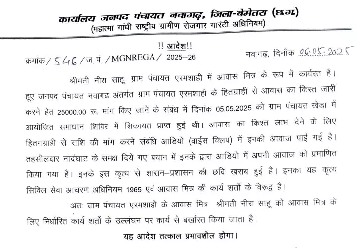 आवास मित्र और दो रोजगार सहायकों पर FIR दर्ज, तीनों नौकरी से बर्खास्त आवास मित्र और दो रोजगार सहायकों पर FIR दर्ज, तीनों नौकरी से बर्खास्त
